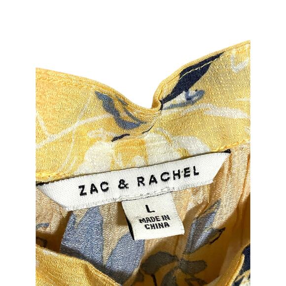 Zac & Rachel Yellow Blouse Top L Prairie Cottagecore Floral Peasant Boho Flowy - Picture 3 of 10